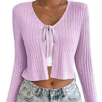 Women Belted Long Sleeve Cardigan Casual Solid Color Soft Knit Wrap Cover Up