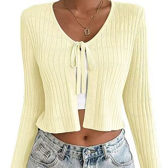 Women Belted Long Sleeve Cardigan Casual Solid Color Soft Knit Wrap Cover Up