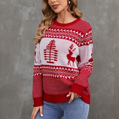Women’s Slim Fit Ugly Christmas Sweater Knitted Xmas Pullover With Reindeer And Tree Design