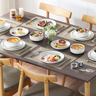 12-pcs Porcelain Dining Set for 4, incl. Dinner, Dessert Plates, Bowls