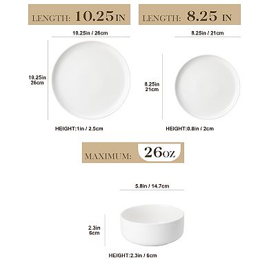12-pcs Porcelain Dining Set for 4, incl. Dinner, Dessert Plates, Bowls