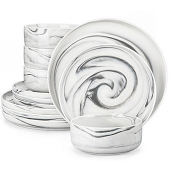 12 pc Porcelain Dining Set for 4, incl. Dinner, Dessert Plates, Bowls