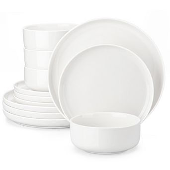 12 pc Porcelain Dining Set for 4, incl. Dinner, Dessert Plates, Bowls