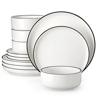 12 pc Porcelain Dining Set for 4, incl. Dinner, Dessert Plates, Bowls