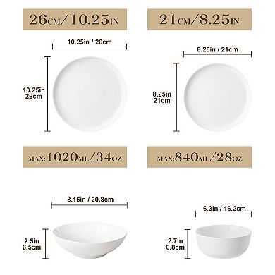 16-piece Porcelain Tabletop, Dinnerware Set for 4, Dinner Plates, Dessert Plates, Soup Plates, Bowls