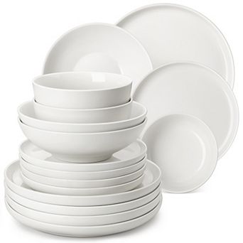 16 pc Porcelain Tabletop, Dinnerware Set for 4, Dinner Plates, Dessert Plates, Soup Plates, Bowls