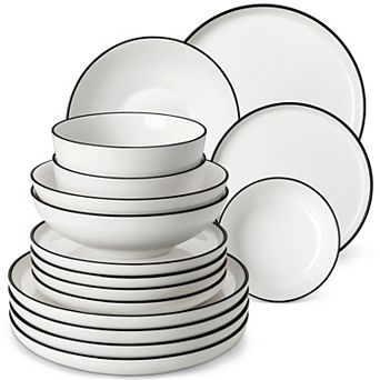 16 pc Porcelain Tabletop, Dinnerware Set for 4, Dinner Plates, Dessert Plates, Soup Plates, Bowls