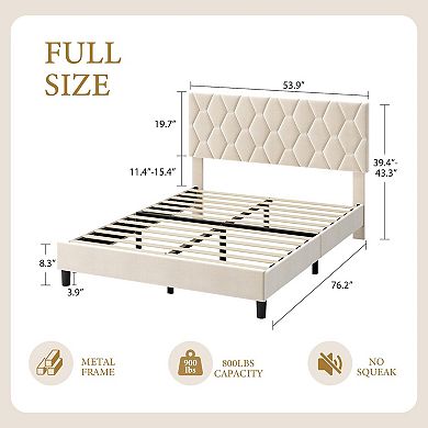 Bed Frame w/Upholstered Headboard, Platform Bed Frame w/Strong Wood Slats, No Box Spring Needed