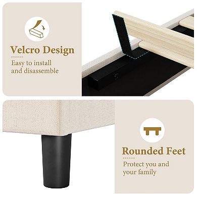 Bed Frame w/Upholstered Headboard, Platform Bed Frame w/Strong Wood Slats, No Box Spring Needed