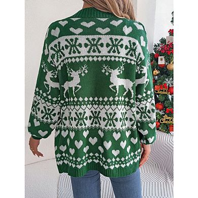 Women’s Casual LightWeight Long Sleeve Open Front Cardigan With Pockets Loose Knit Christmas Sweater