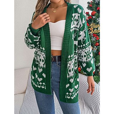 Women’s Casual LightWeight Long Sleeve Open Front Cardigan With Pockets Loose Knit Christmas Sweater