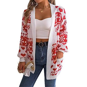 Women’s Casual LightWeight Long Sleeve Open Front Cardigan With Pockets Loose Knit Christmas Sweater