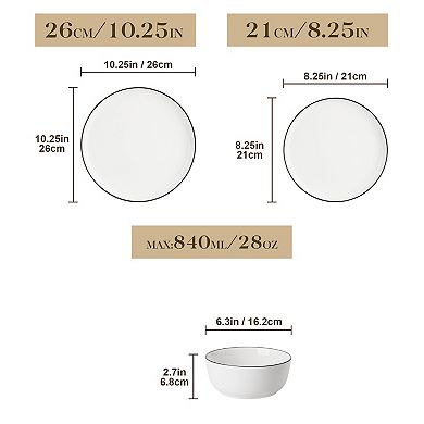 18-piece Porcelain Tabletop, Dinnerware Set for 6, Dinner Plates, Dessert Plates, Bowls