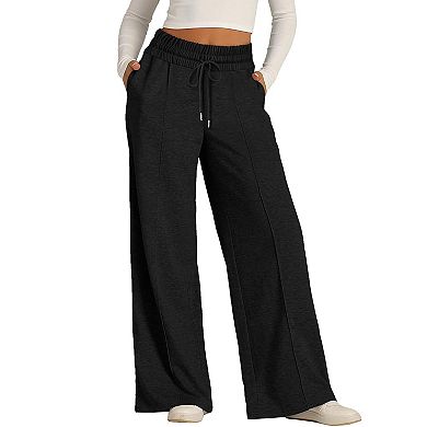 Womens Wide Leg Sweatpants Casual Loose Elastic High Waisted Drawstring Track Pants with Pocket
