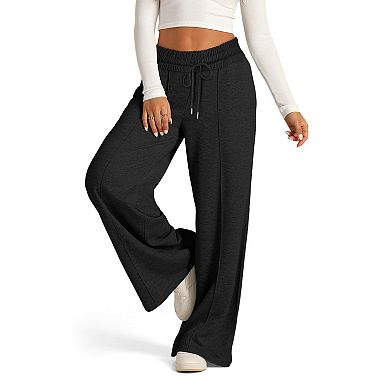 Womens Wide Leg Sweatpants Casual Loose Elastic High Waisted Drawstring Track Pants with Pocket