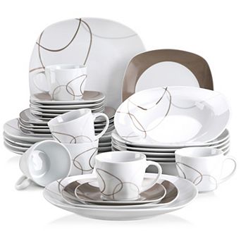 30 pc Porcelain Dinner Service for 6, incl. Dinner, Dessert, Soup Plate, Coffee Cup, Saucer