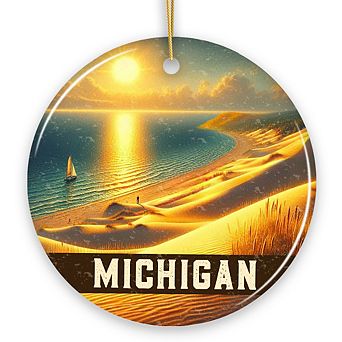 Scenic Michigan Sleeping Bear Dunes Ornament, Great Lakes Sunset Gift and Coastal Christmas Souvenir