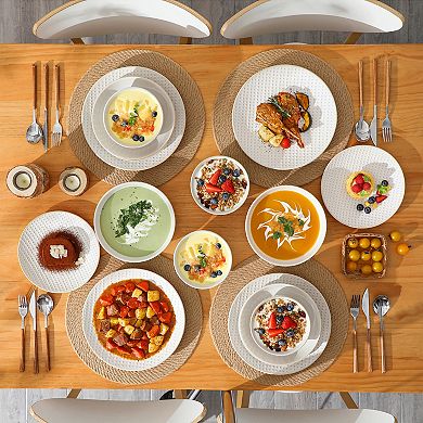 16-piece Porcelain Dinnerware Set for 4, Tabletop with Dinner, Dessert, Soup Plates, Bowls