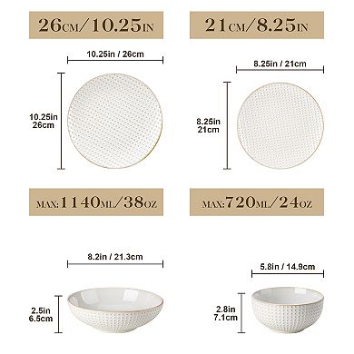 16-piece Porcelain Dinnerware Set for 4, Tabletop with Dinner, Dessert, Soup Plates, Bowls
