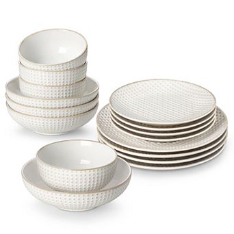 16 pc Porcelain Dinnerware Set for 4, Tabletop with Dinner, Dessert, Soup Plates, Bowls