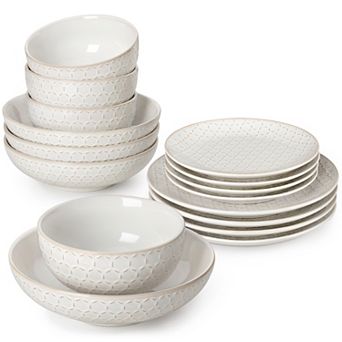 16 pc Porcelain Dinnerware Set for 4, Tabletop with Dinner, Dessert, Soup Plates, Bowls