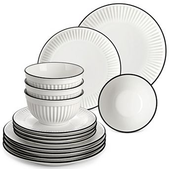 12 pc Porcelain Dinnerware Set for 4, Tabletop with Dinner Plates, Dessert Plates, Bowls