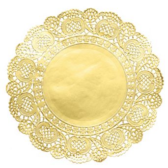 100 pc Gold Lace Paper Doilies 8 Inch Round Paper Doilies, Disposable Foil Lace Paper Placemats
