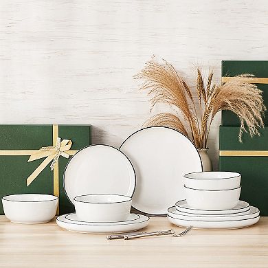 12-piece Porcelain Tabletop, Dinnerware Set for 4, Dinner Plates, Dessert Plates, Bowls