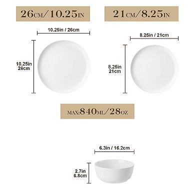 12-piece Porcelain Tabletop, Dinnerware Set for 4, Dinner Plates, Dessert Plates, Bowls