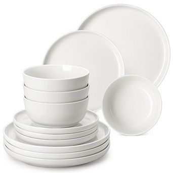 12 pc Porcelain Tabletop, Dinnerware Set for 4, Dinner Plates, Dessert Plates, Bowls