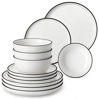12 pc Porcelain Tabletop, Dinnerware Set for 4, Dinner Plates, Dessert Plates, Bowls