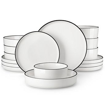 16 pc Porcelain Dining Set for 4, incl. Dinner, Dessert, Soup Plates, Bowls