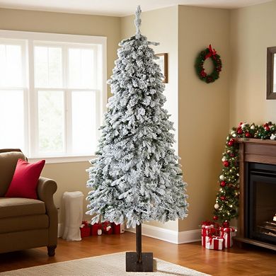 6Ft Artificial Christmas Tree, Prelit Snow Flocked Xmas Tree with 458 Branches, 200 Colorful Lights