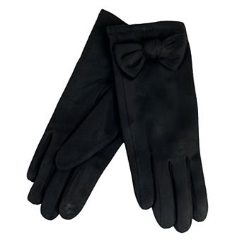 Women's Black Suede Gloves with Bow Detail For Her - Winter Accessories