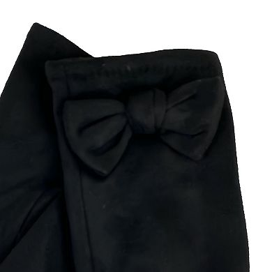Women's Black Suede Gloves with Bow Detail For Her - Winter Accessories
