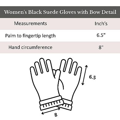 Women's Black Suede Gloves with Bow Detail For Her - Winter Accessories