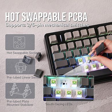 AULA F75 81-Key Wireless Hot Swappable Mechanical Gaming Keyboard, RGB, Knob, Normal/ Patterned Key