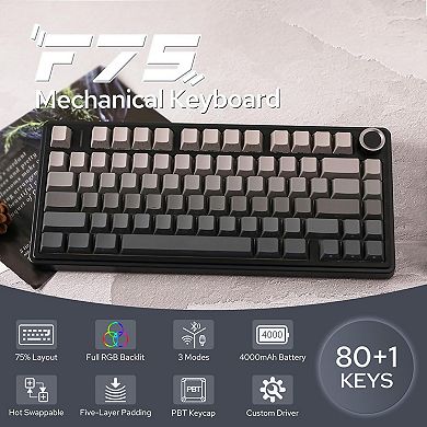 AULA F75 81-Key Wireless Hot Swappable Mechanical Gaming Keyboard, RGB, Knob, Normal/ Patterned Key
