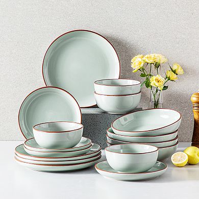 16-piece Stoneware Dinnerware Set, Sesame Glaze, incl. Dinner, Dessert, Soup Plates, Bowls