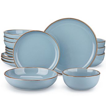 16 pc Stoneware Dinnerware Set, Sesame Glaze, incl. Dinner, Dessert, Soup Plates, Bowls