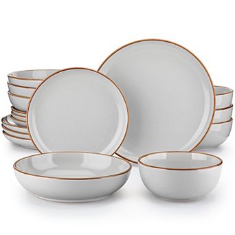 16 pc Stoneware Dinnerware Set, Sesame Glaze, incl. Dinner, Dessert, Soup Plates, Bowls