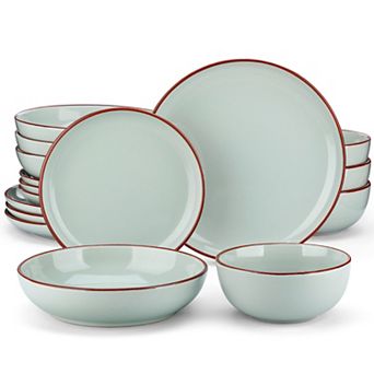 16 pc Stoneware Dinnerware Set, Sesame Glaze, incl. Dinner, Dessert, Soup Plates, Bowls