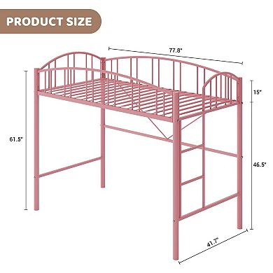Loft Bed Twin Size, Heavy Duty Metal Loft Bed Frame w/Arched Guardrail& Safety Ladder, Space-Saving
