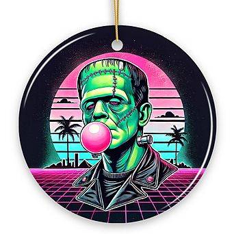 Vaperwave Mrs Frankenstein Retro Neon Horror Ornament, Synthwave 80's Styled Classic Halloween Gift