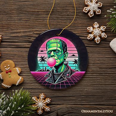 Vaperwave Mrs Frankenstein Retro Neon Horror Ornament, Synthwave 80's Styled Classic Halloween Gift