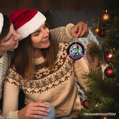 Vaperwave Mrs Frankenstein Retro Neon Horror Ornament, Synthwave 80's Styled Classic Halloween Gift