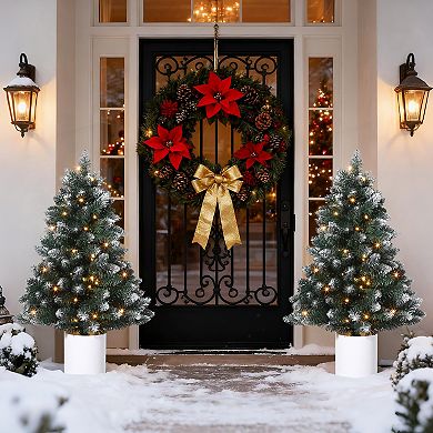 3 Ft Small Prelit Christmas Tree, Snow Flocked Tabletop Xmas Tree with 40 Warm White Lights & Pot