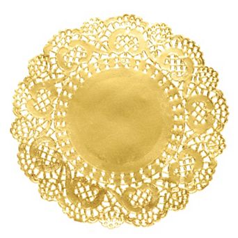 100 pc Gold Lace Paper Doilies 5 Inch Round Paper Doilies, Disposable Foil Lace Paper Placemats