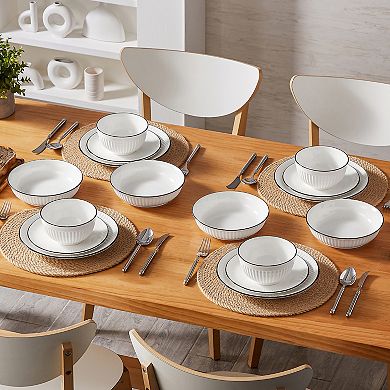 16-piece Porcelain Dinnerware Set for 4, Tabletop with Dinner, Dessert, Soup Plates, Bowls