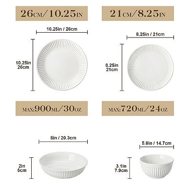 16-piece Porcelain Dinnerware Set for 4, Tabletop with Dinner, Dessert, Soup Plates, Bowls